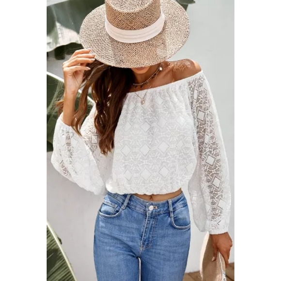 Plus Size CHARLIE Off The Shoulder White Top - Picture 2 of 4